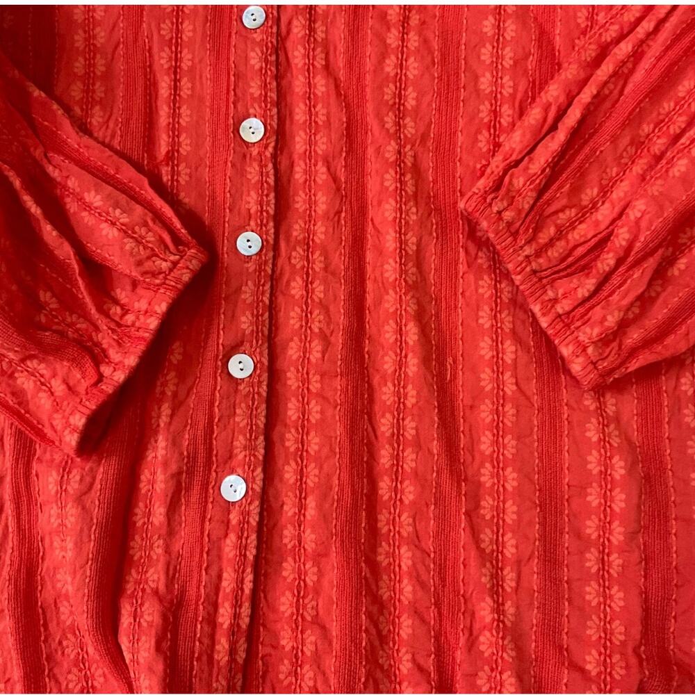 J. Jill  Floral Embroidered V-Neck Button Up Blouse, Orange, Boho, Size Medium - Picture 2 of 6